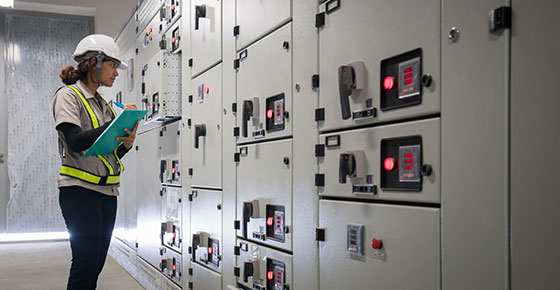 Engineer working in substation environment.