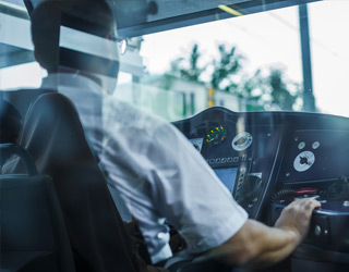 Locomotive cabin, person driving the train