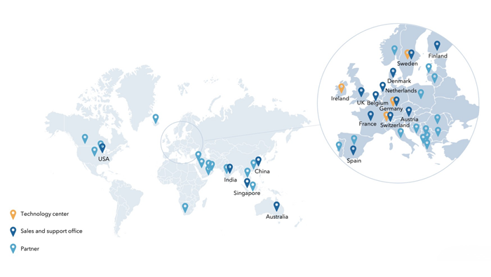 A map showing Westermo group sites