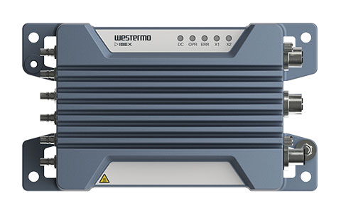 Front view of the Ibex-RT-630 EN 50155 LTE and WLAN Router by Westermo.