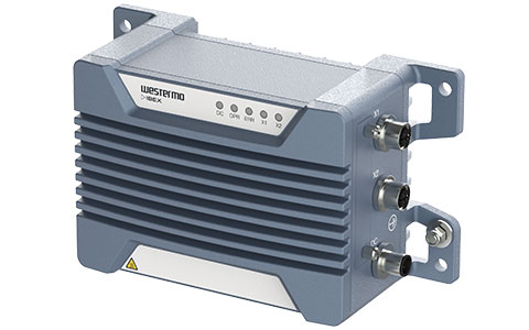 Left angle view of the Ibex-RT-630 EN 50155 LTE and WLAN Router by Westermo.