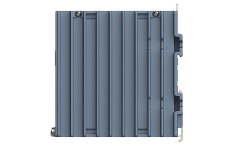 Image of the right sight of lynx 3510, an industrial poe Ethernet switch with DIN-rail mounting