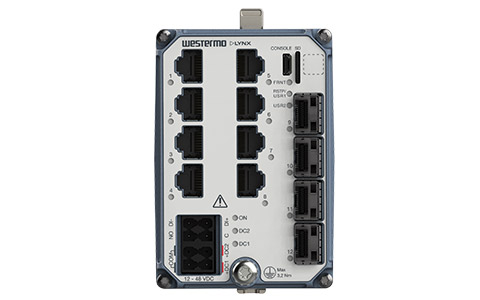 Westermo Industrial Gigabit Switch Lynx 5512 front view.