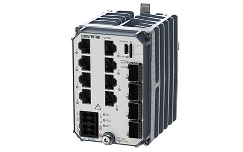 Westermo Industrial Gigabit Switch Lynx 5512 front right view.