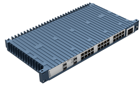 Westermo Industrial Rackmount Switch Redfox-5328-F4G-T24 top left angle view.
