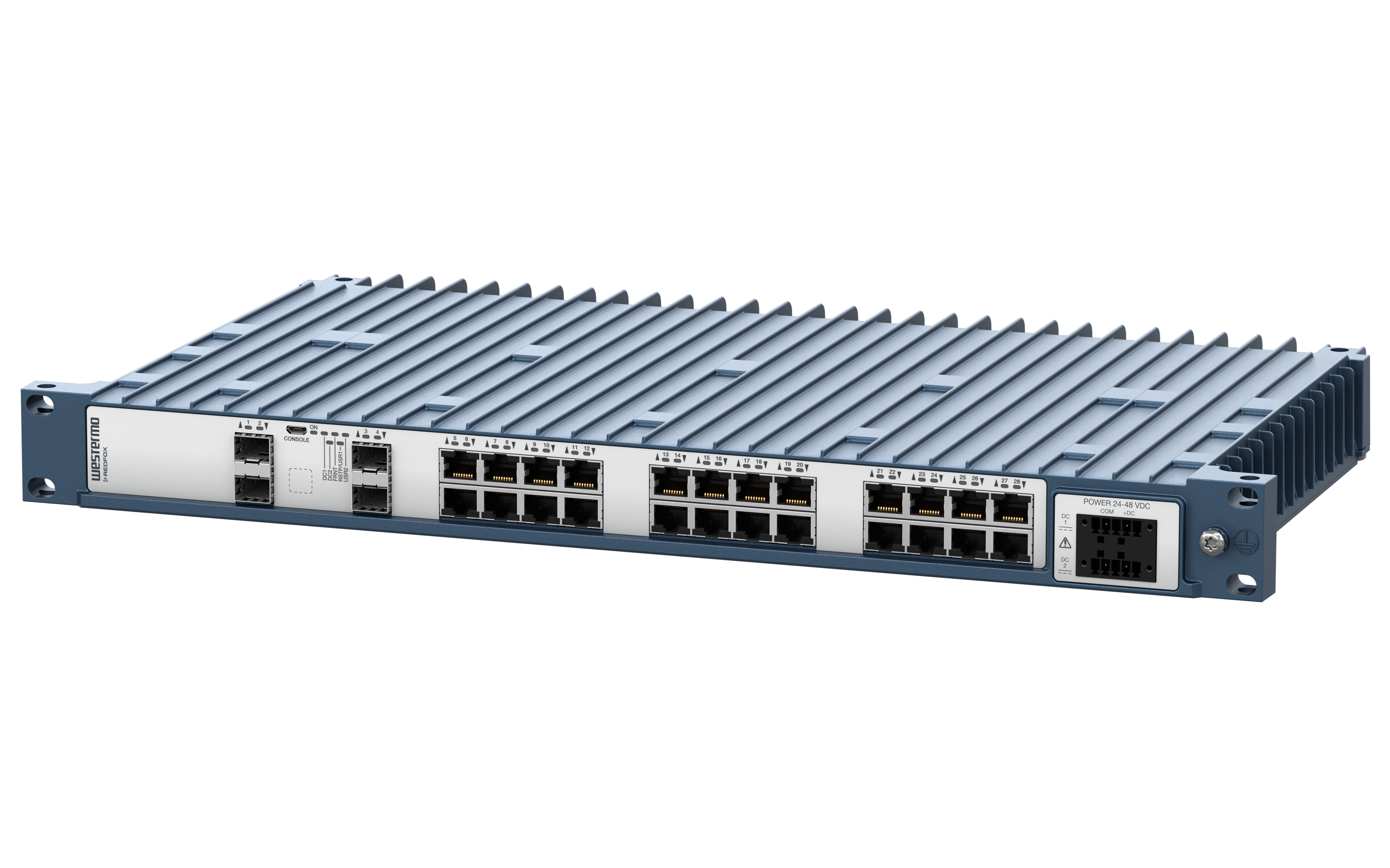 Westermo Industrial Rackmount Switch Redfox-5328-F4G-T24G right view.