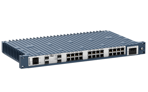 Westermo Industrial Rackmount Switch Redfox-5528-F4G-T24G-HV left view.