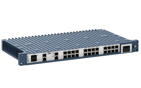 Westermo Industrial Rackmount Switch Redfox-5528-T28G-HV left view.