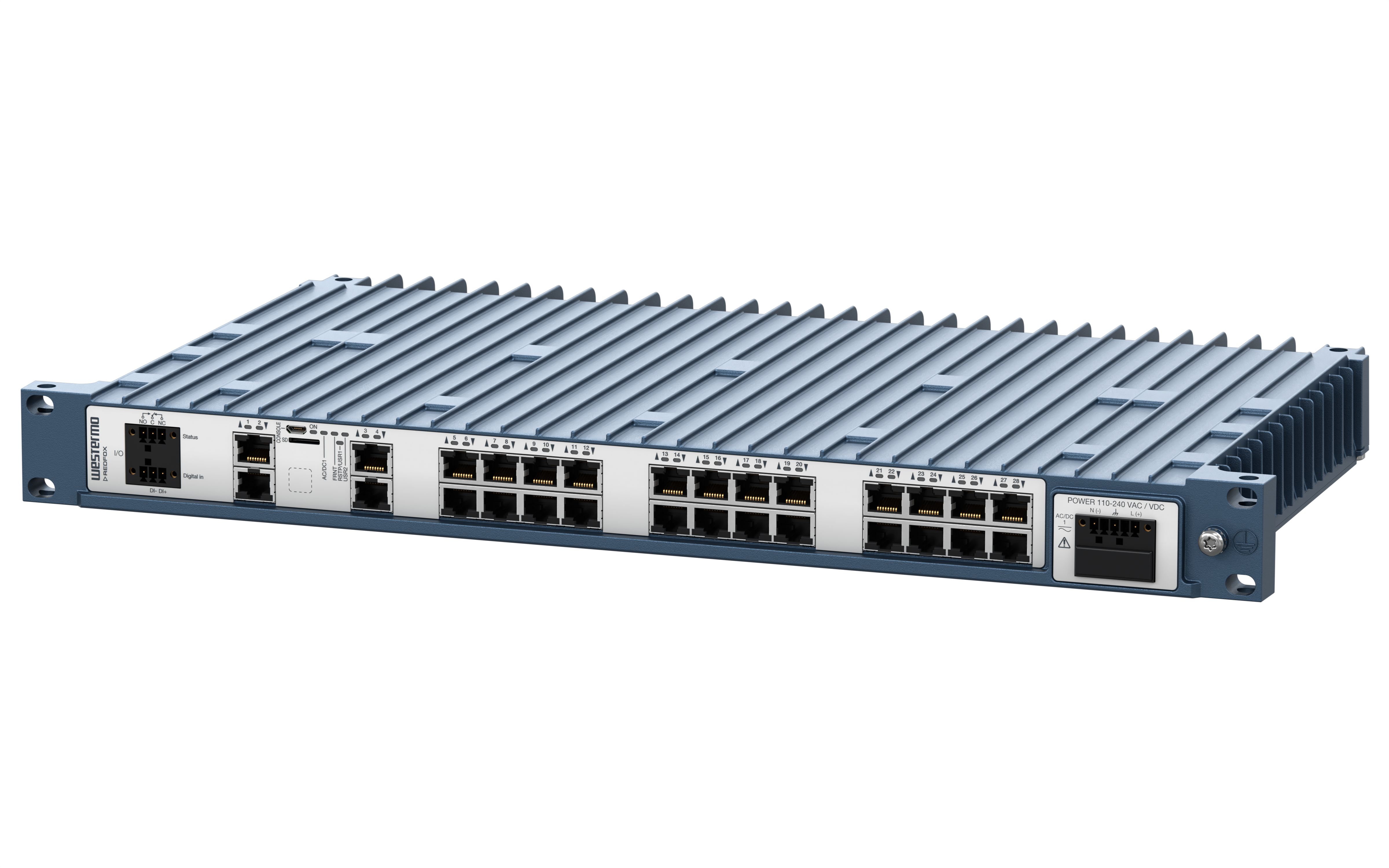 Westermo Industrial Rackmount Switch Redfox-5528-T28G-HV right view.