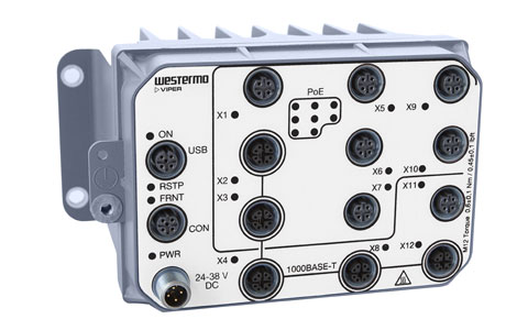 EN 50155 Managed Gbps PoE Routing Switch Westermo Viper-212A-T5G-P8-LV