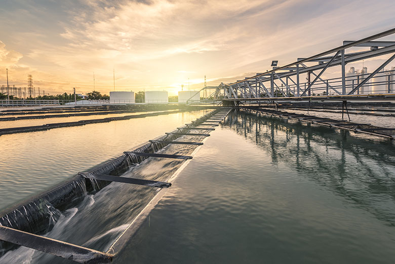 Sunrise over water treatment plant.