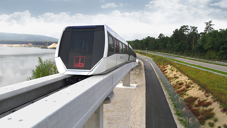Transport System Bögl (TSB) cart powered by Westermo tech moving along levitation track.