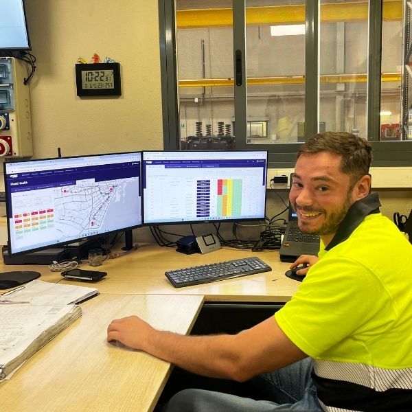 Diego Fernandez Herrero, Project Manager for Metro Málaga at Sermanfer monitors the trains and plans for maintenance using the data that is send from the routers onboard the train.