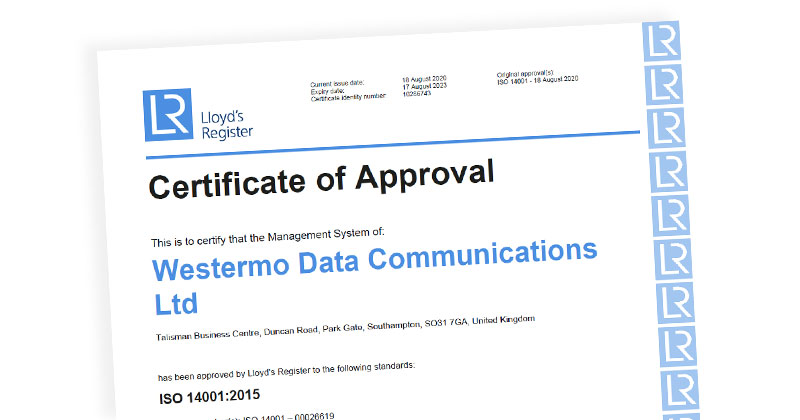 Westermo UK ISO 14001 approval.